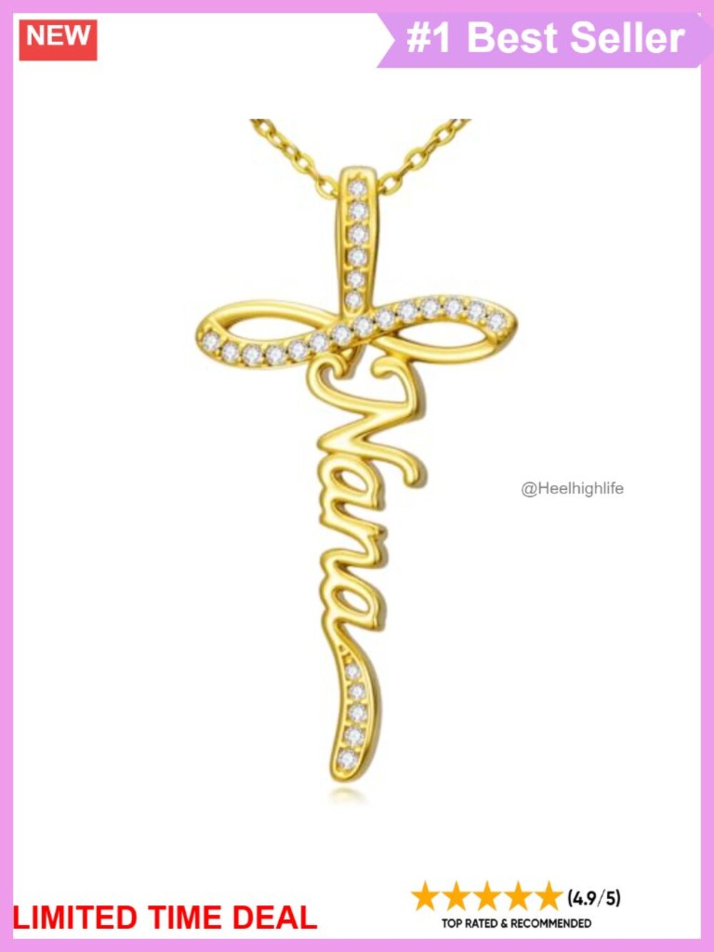 Nana Cross Necklace 14K Gold Plated Brass Pendant Mother Grandmother Gift